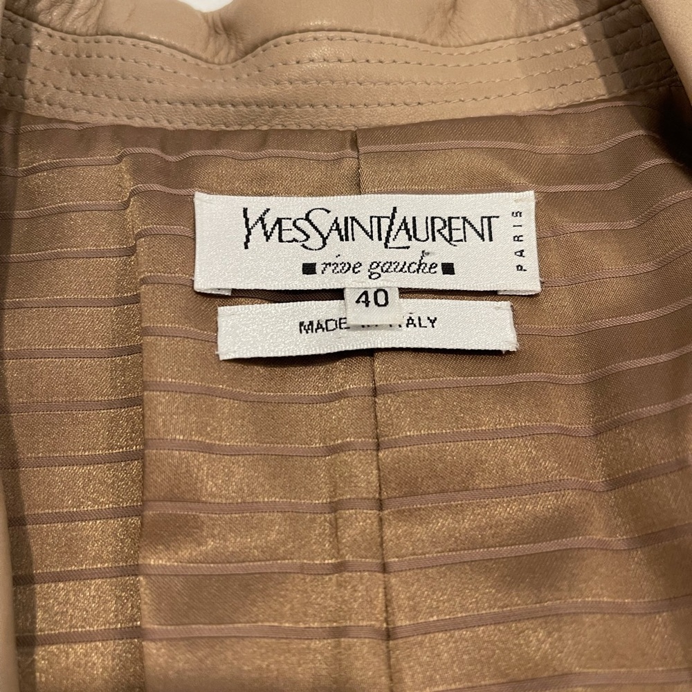 VTG Yves Saint Laurent YSL Tan Beige Leather Single Breasted Blazer Jacket • 40 - Picture 8 of 10